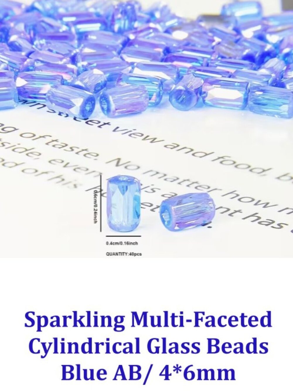 Sparkling Multi-Faceted  Cylindrical Glass Beads Blue AB / 4*6mm 40 Beads